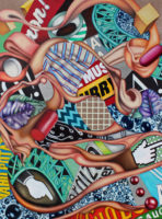 Outside the Box, oil, textured spray paint, 36x48 SOLD